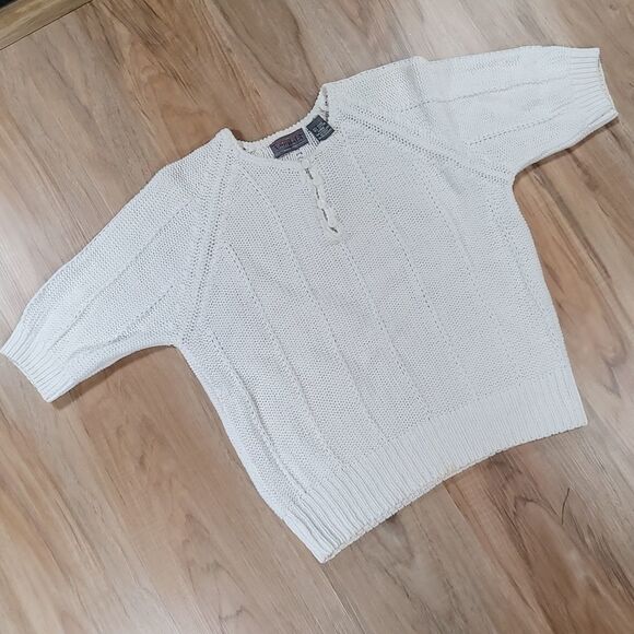 🔺️Vintage Yarn Works White Short Sleeve Sweater Large - Picture 1 of 9